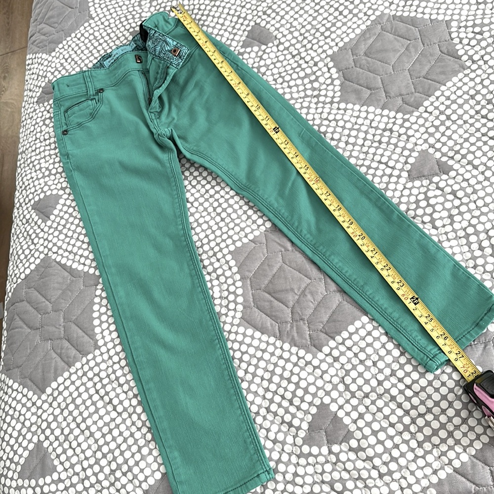 Catimini green jean pant size 6/7 slim- leatjer details - like new